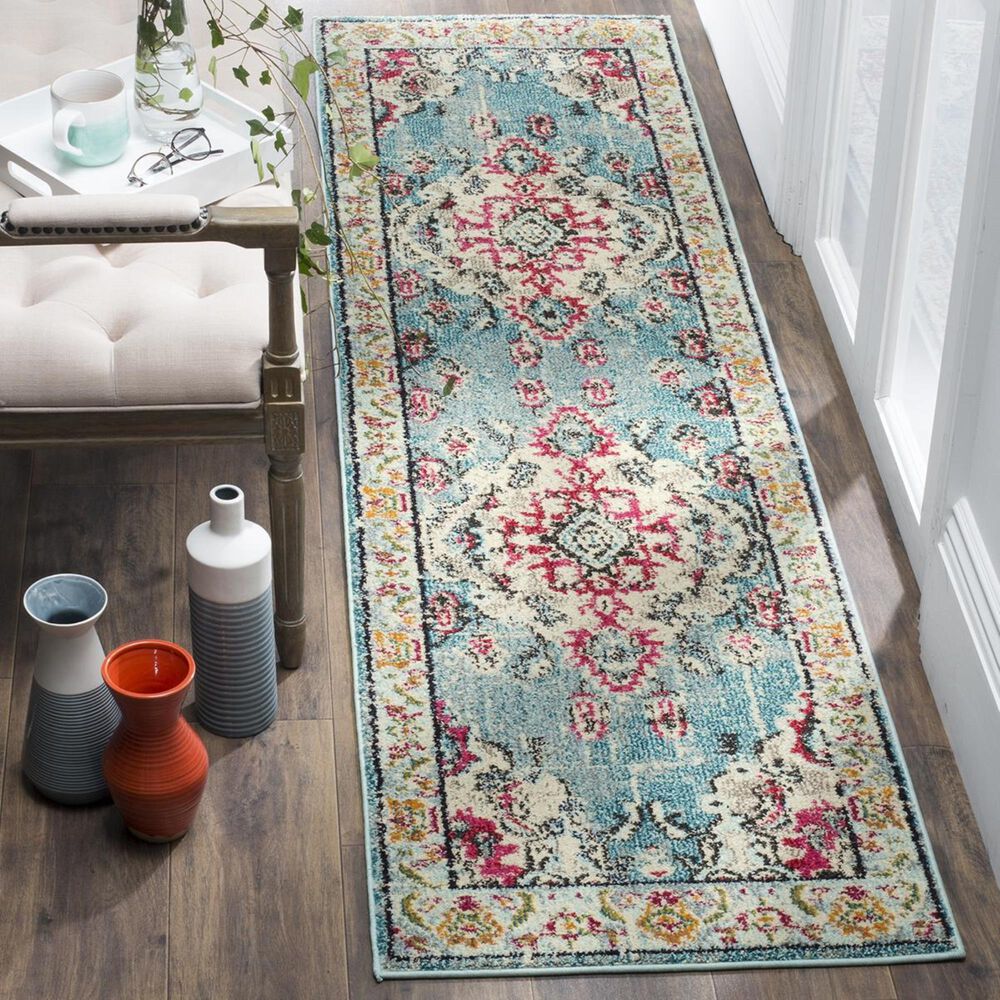 Safavieh Monaco MNC243J-214 2"2" x 14" Light Blue/Fuchsia Runner, , large