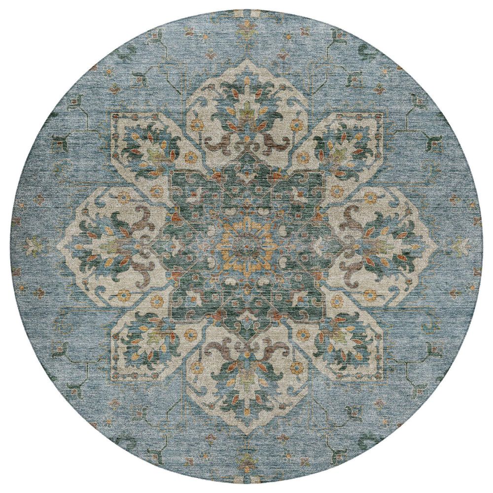 Dalyn Rug Company Silk Road Aqua, Ivory, Beige, Blue, Gold, Aloe and Gray 8" Round Area Rug, , large