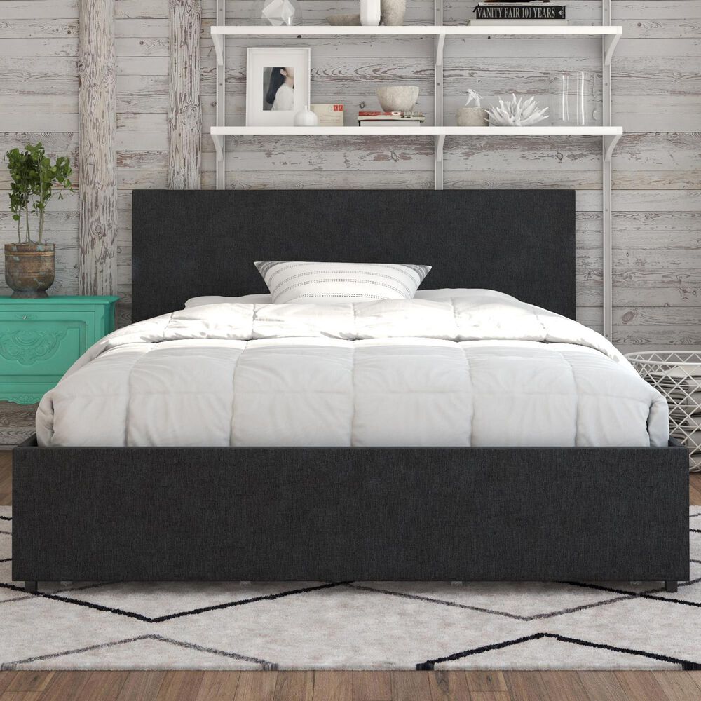 Novogratz Kelly Full Upholstered Storage Bed in Dark Gray Linen, , large