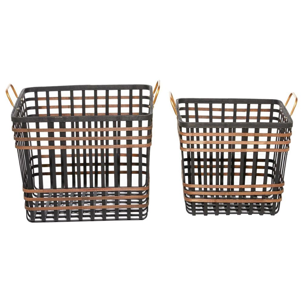 Maple and Jade Storage Basket with Handles in Matte Black and Brown &#40;Set of 2&#41;, , large