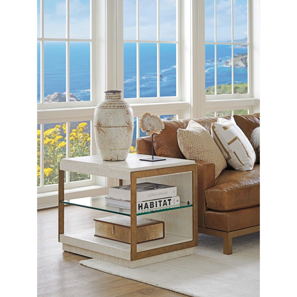 Lexington Furniture Carmel Point Lobos Rectangular End Table in White and Brass, , large
