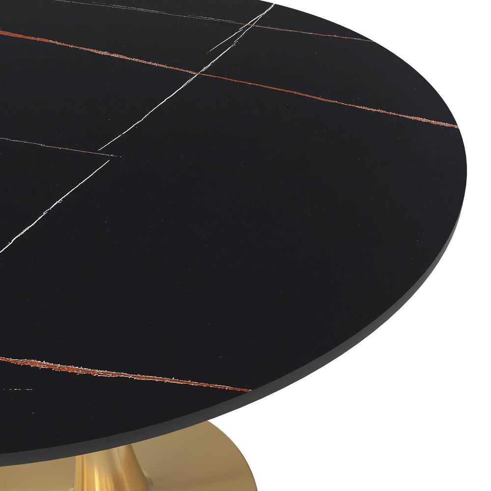 Leisuremod Leisuremod Bristol 31 round dining table Gold base with Black Sintered stone Top, , large