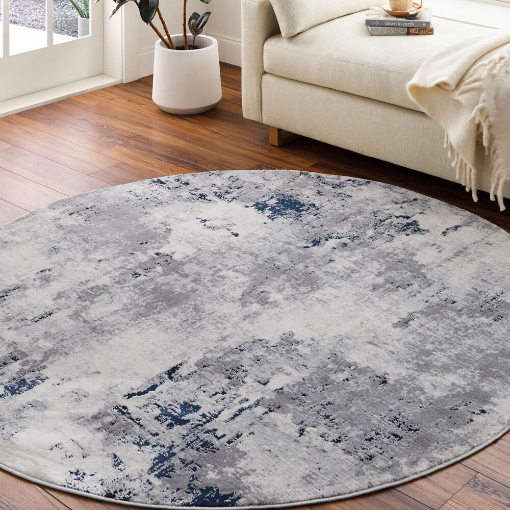 Surya Aisha 5&#39;3&quot; Round Charcoal, Light Gray, Blue and Off-White Area Rug, , large