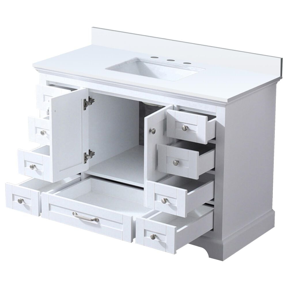 Lexora Home Dukes 48&quot; Single Bathroom Vanity in White with 2 cm White Cultured Marble Top and Rectangular Sink, , large