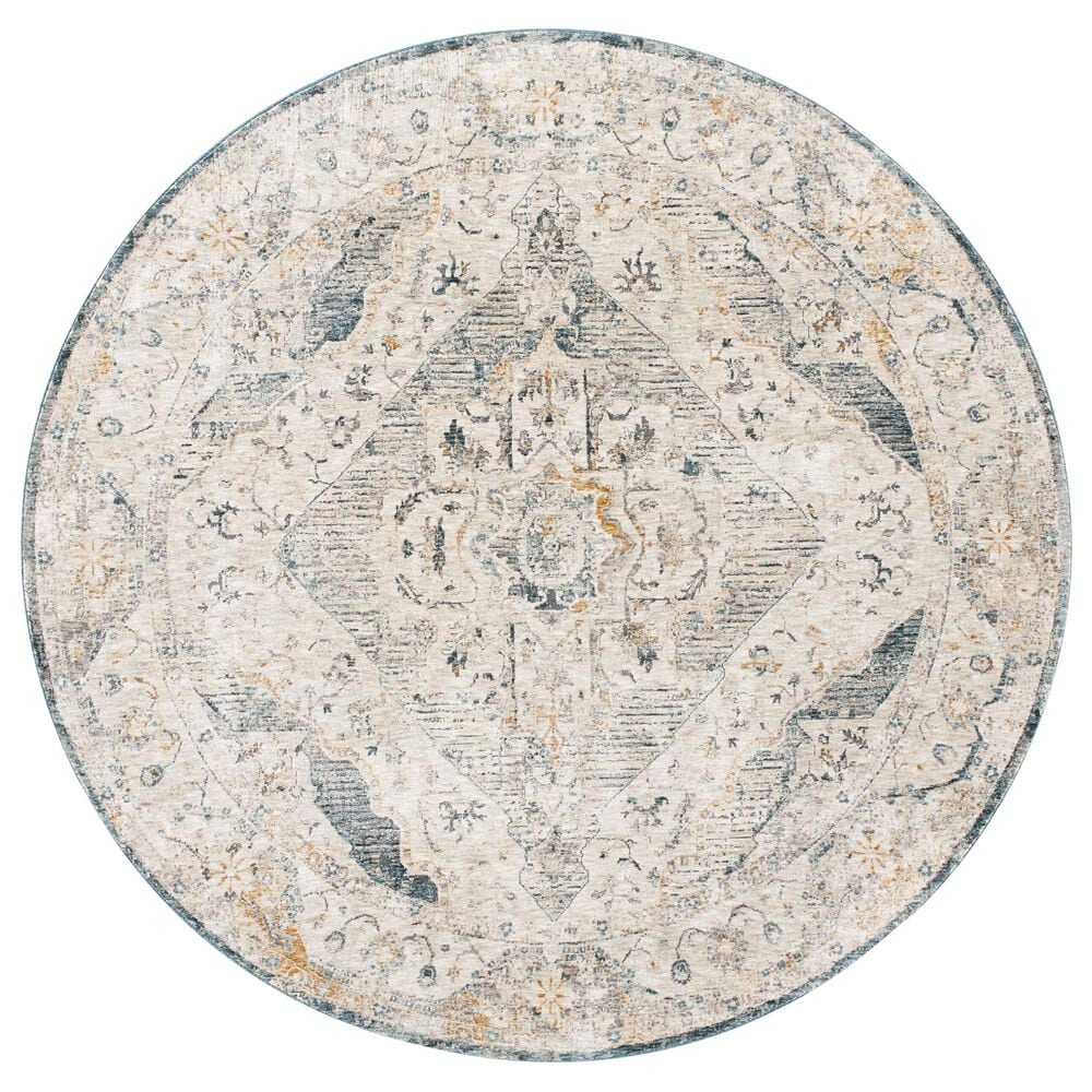 Surya Cardiff CDF-2303 Medium Gray, Light Blue, Mustard and Dark Blue 6"7" Round Area Rug, , large
