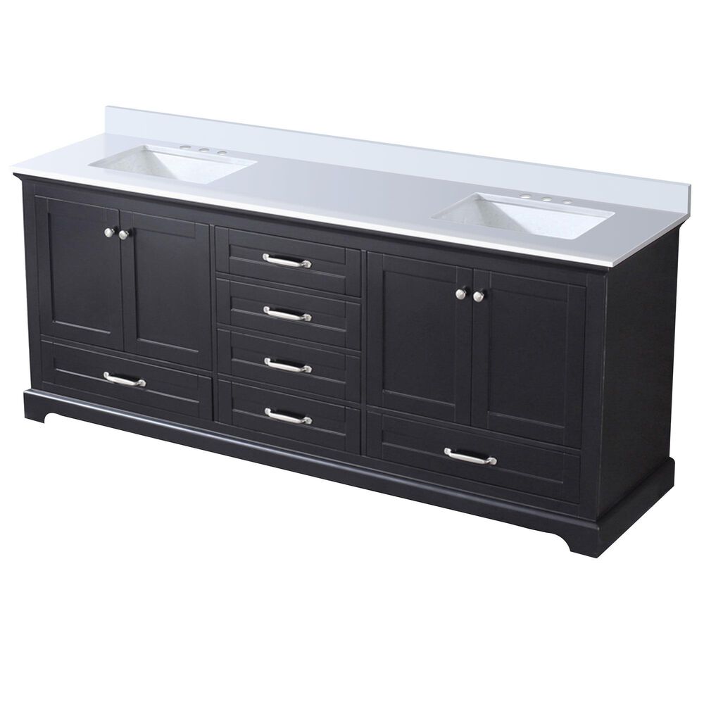 Lexora Home Dukes 80" Double Bathroom Vanity in Espresso with 2 cm White Quartz Top and Rectangular Sinks, , large