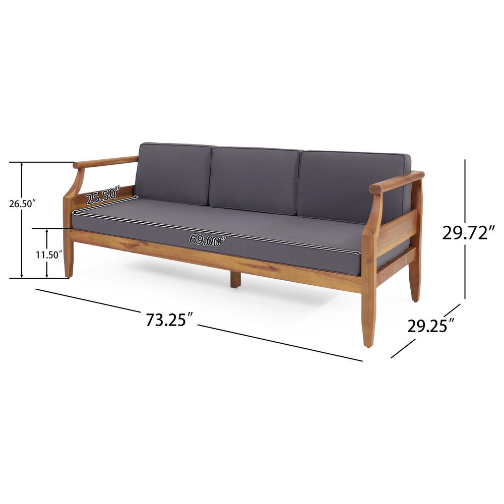 Hearth and Haven Aston Outdoor Sofa with Teak Frame in Gray, , large