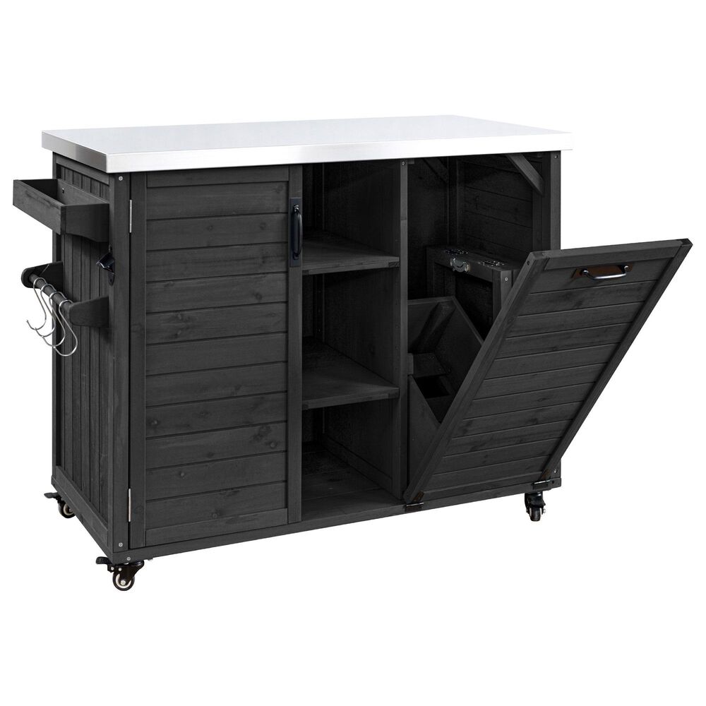 HOMLUX 78.3" Outdoor Kitchen Island with Foldable Grill Table in Black and Stainless Steel, , large