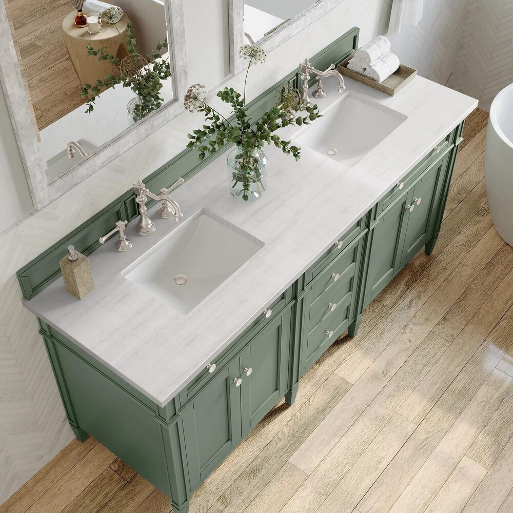 James Martin Vanities Brittany 72&quot; Double Bathroom Vanity in Smokey Celadon with 3 cm Arctic Fall Solid Surface Top and Rectangular Sinks, , large