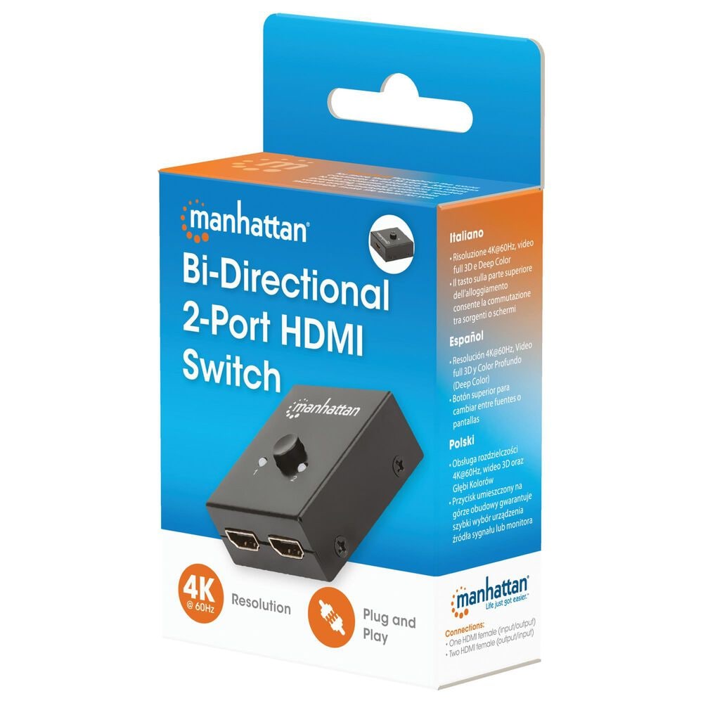 Manhattan 4K 60Hz Bi-Directional 2-Port HDMI Switch in Black, , large