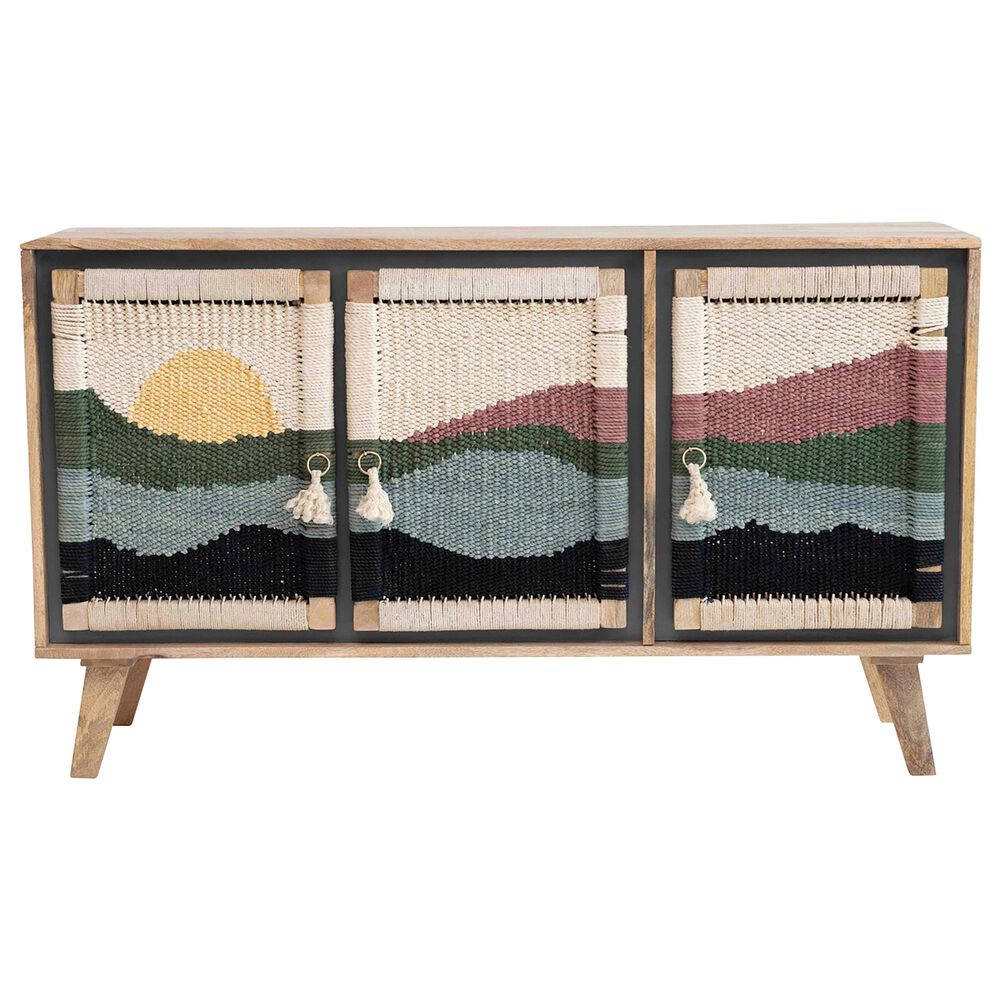 Teak Interiors Surf 3-Door Mango Wood Console with Woven Rope Scene, , large