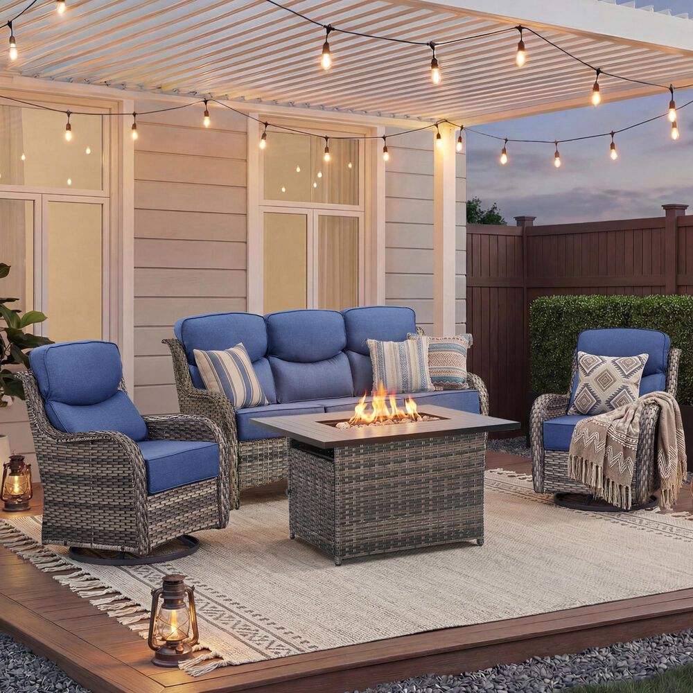 Sunwell Garden 4-Piece Firepit Set in Navy, , large