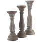 Maple and Jade Turned Pillar Decorative Candle Holder in Washed Brown (Set of 3), , large