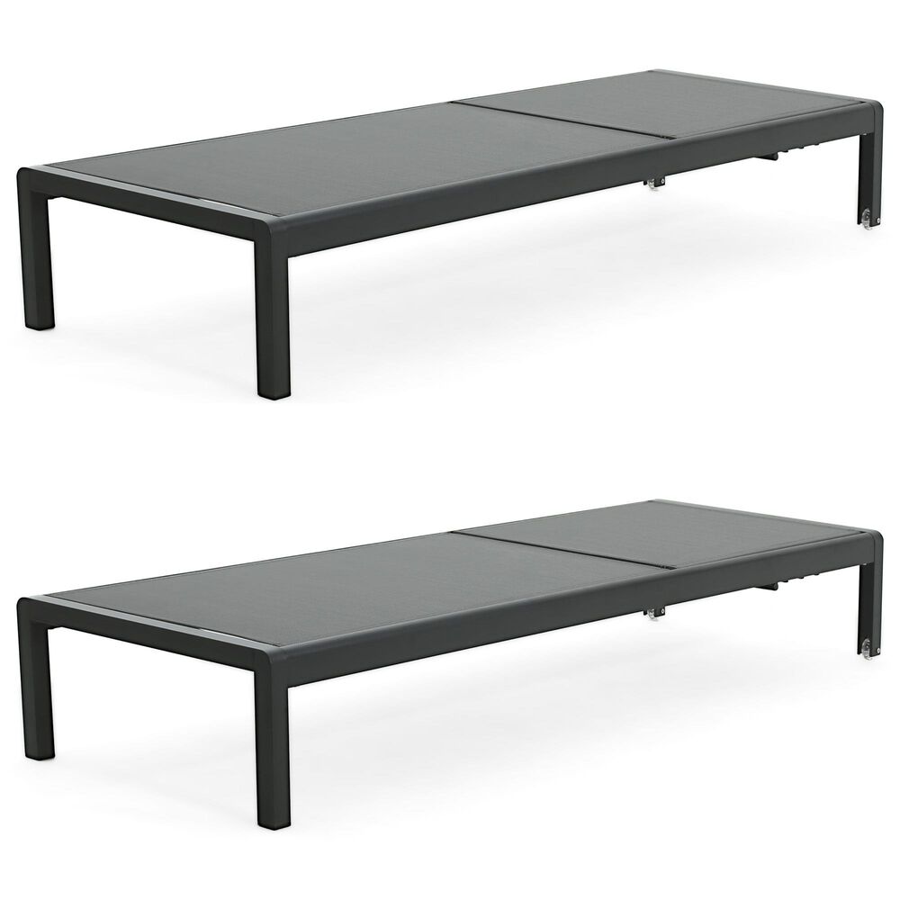 Hearth and Haven Cape Coral Outdoor Chaise Lounge with Adjustable Backrest and Wheels in Black and Gray &#40;Set of 2&#41;, , large