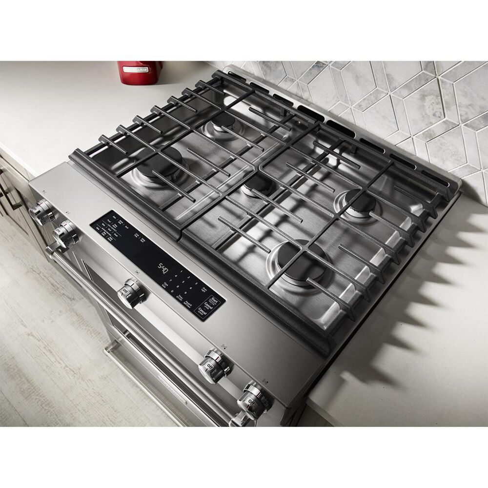 KitchenAid 30 Inch 5 Burner Gas Convection Slide-In Range with Baking Drawer in Stainless Steel, , large
