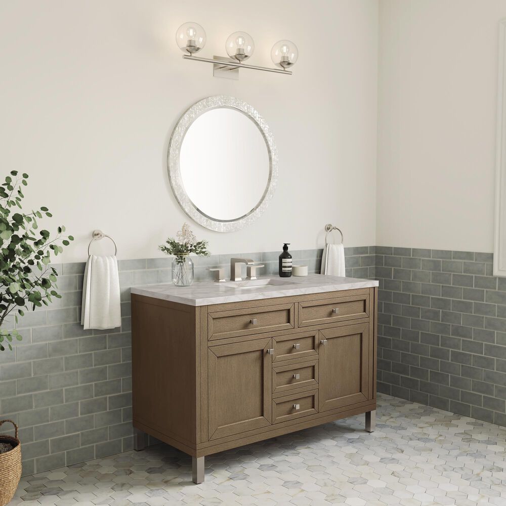 James Martin Vanities Chicago 48&quot; Single Bathroom Vanity in Whitewashed Walnut with 3 cm Victorian Silver Quartz Top and Rectangular Sink, , large
