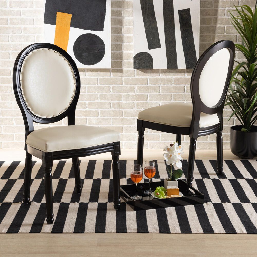 Baxton Studio Louis Side Chair with Beige Cushion in Black (Set of 2), , large
