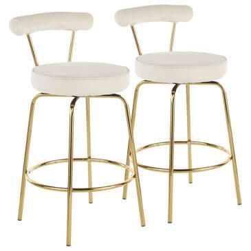 Lumisource Rhonda Swivel Counter Stool with Cream Velvet Cushion in Gold (Set of 2), , large