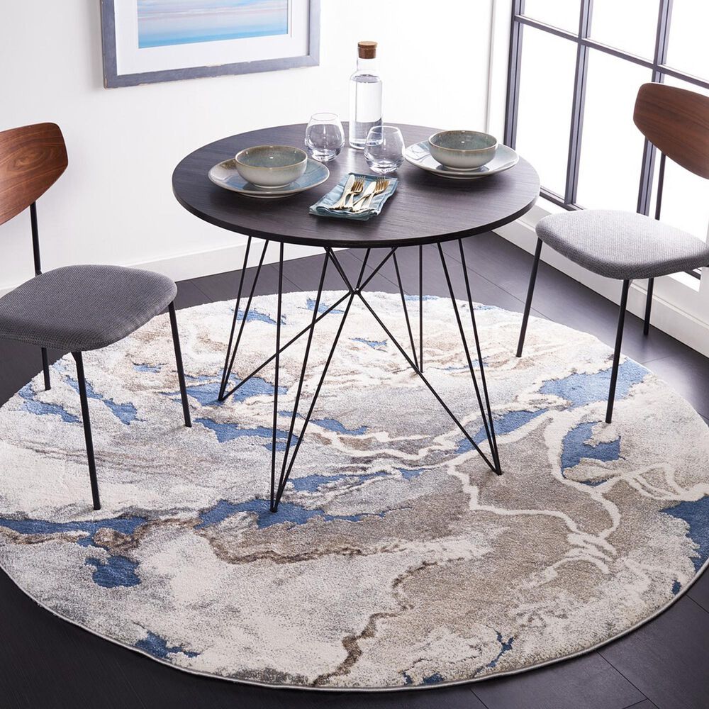 Safavieh Cyrus Shag 6&#39;7&quot; Round Blue and Beige Area Rug, , large
