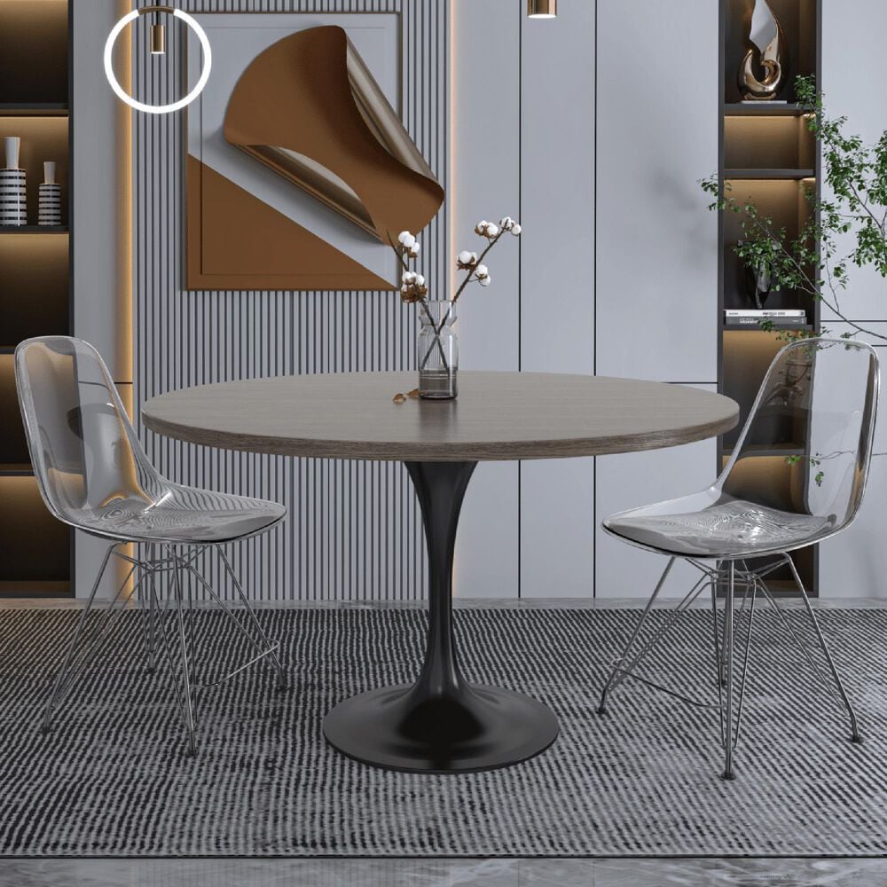 Leisuremod LeisureMod Verve Collection 48 Round Dining Table, Brushed Gold Base with Dark Maple MDF Top, , large