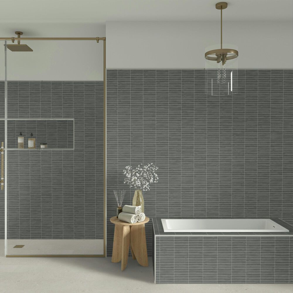 Dal-Tile Artcrafted Drift 1&quot; x 6&quot; Straight Joint on 11.5&quot; x 9.75&quot; Glazed Ceramic Mosaic Sheet, , large