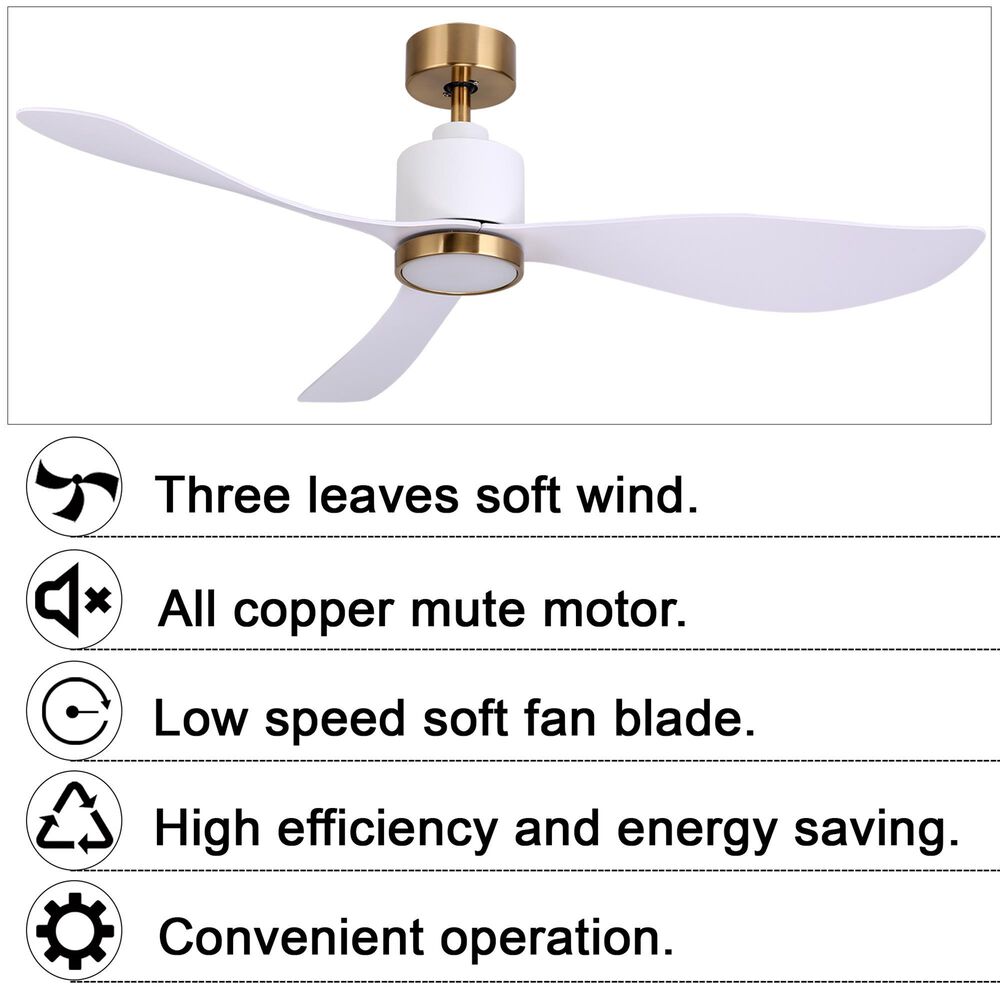 HOMLUX 52" Indoor Ceiling Fan with LED Light in Antique Brass and White, , large