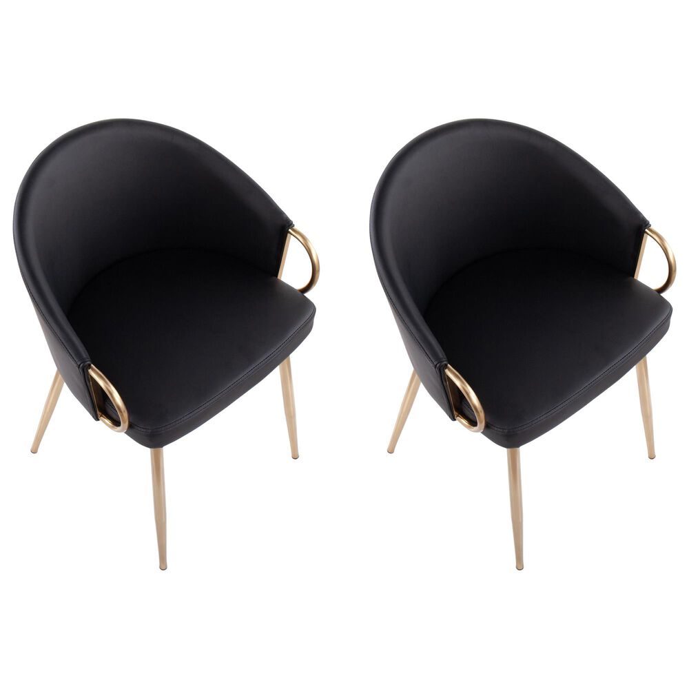 LumiSource Claire Arm Chair with Black Faux Leather Cushion in Gold (Set of 2), , large