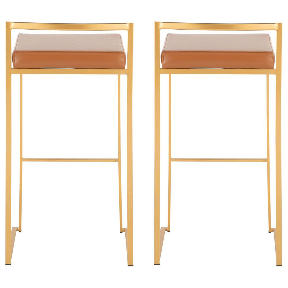 LumiSource Fuji 30" Stacker Bar Stool with Camel Upholstery in Gold (Set of 2), , large