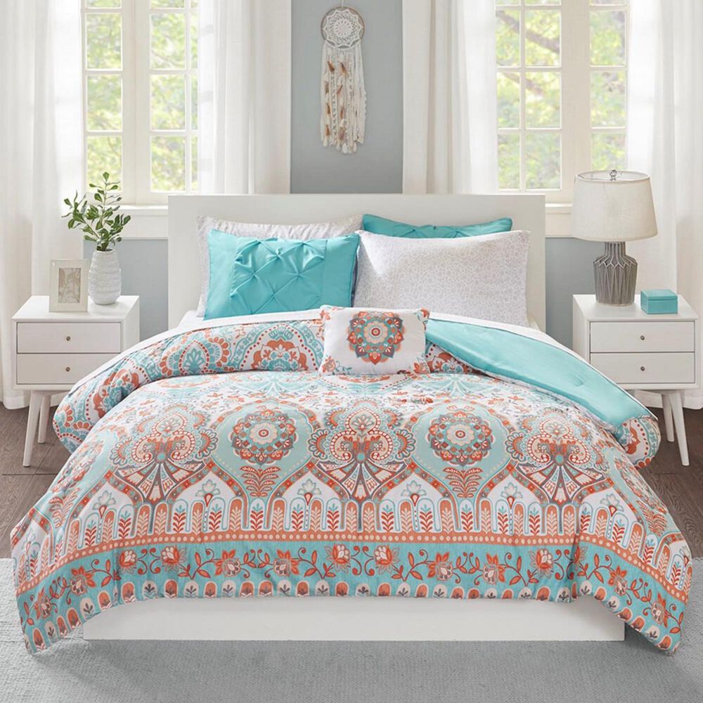 Hampton Park Vinnie 6-Piece Twin XL Bed in a Bag in Aqua and Orange, , large