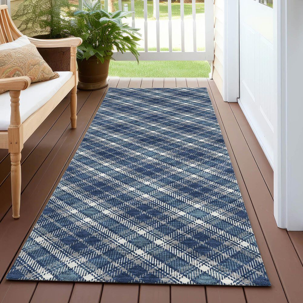 Dalyn Rug Company Soft Essentials Plaid Navy 2'3" x 7'6" Indoor/Outdoor Runner, , large