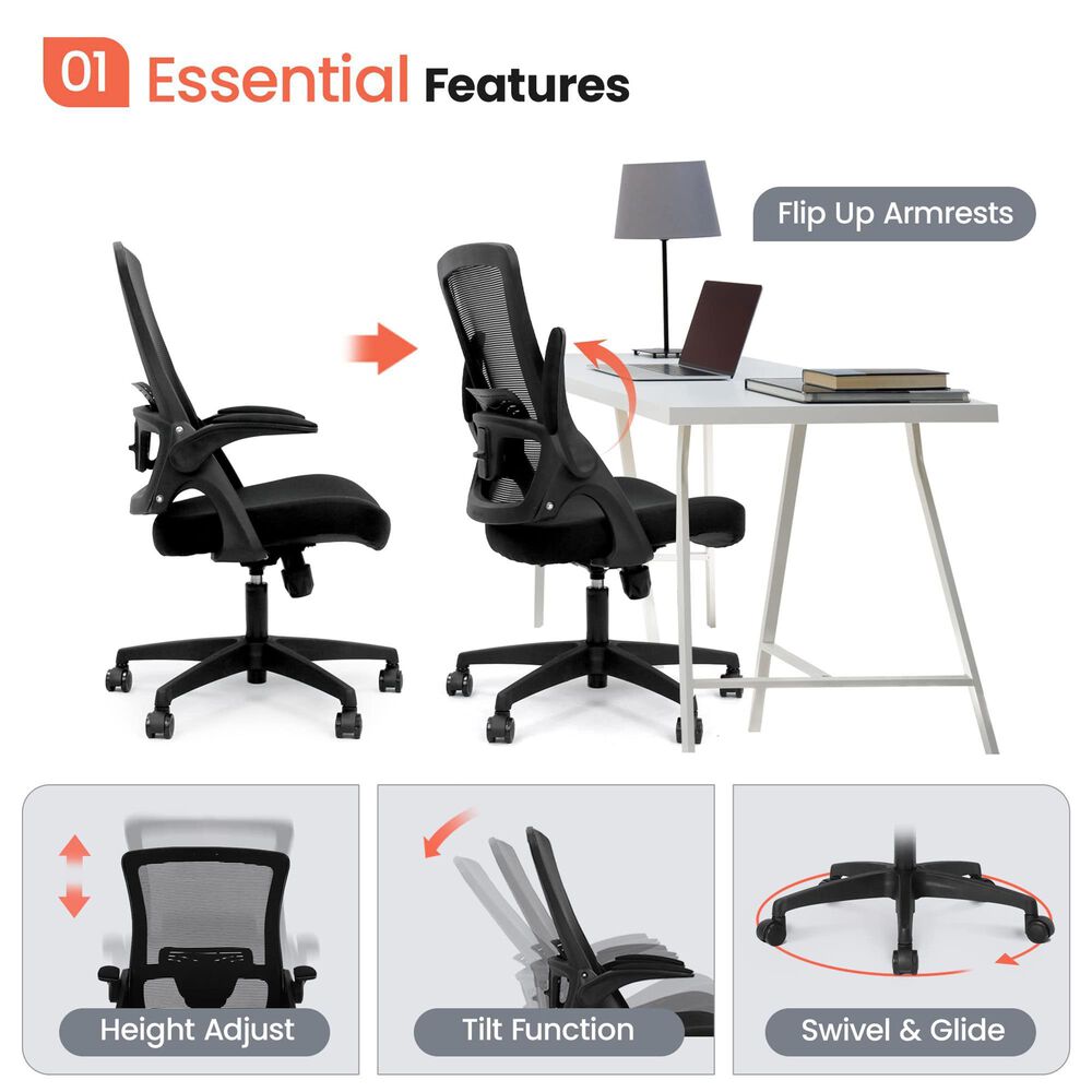 HOMLUX Swivel Ergonomic Office Chair with Headrest Lumbar Support in Black, , large