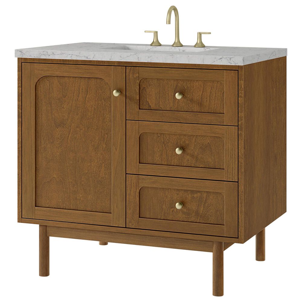 James Martin Laurent 36" Single Bathroom Vanity in Honey Oak with 3 cm Eternal Jasmine Pearl Silestone Top and Rectangular Sink, , large