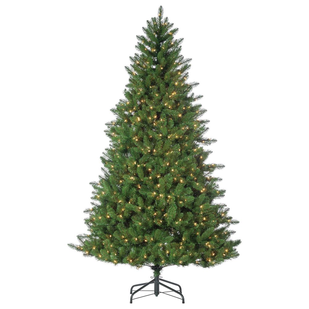 The Gerson Company 7.5" Pre-Lit Artificial Stone Pine with White Lights in Green, , large