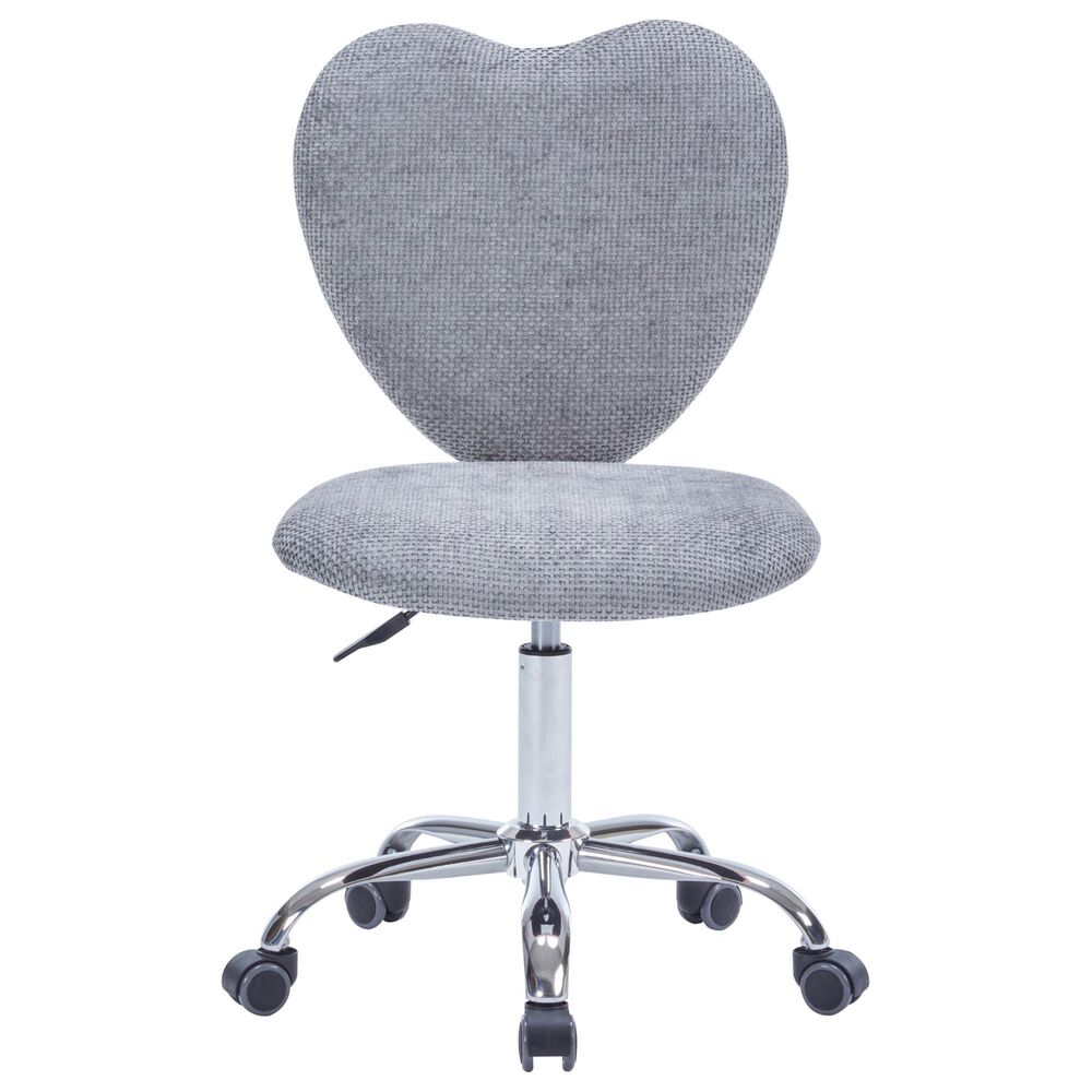 Impressions Vanity Heart Linen Swivel Vanity Chair with Grey Cushion in Matte Silver, , large