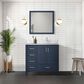 Lexora Home Jacques 36" Right Offset Single Bathroom Vanity in Navy Blue with 2 cm White Carrara Marble Top and Rectangular Sink, , large