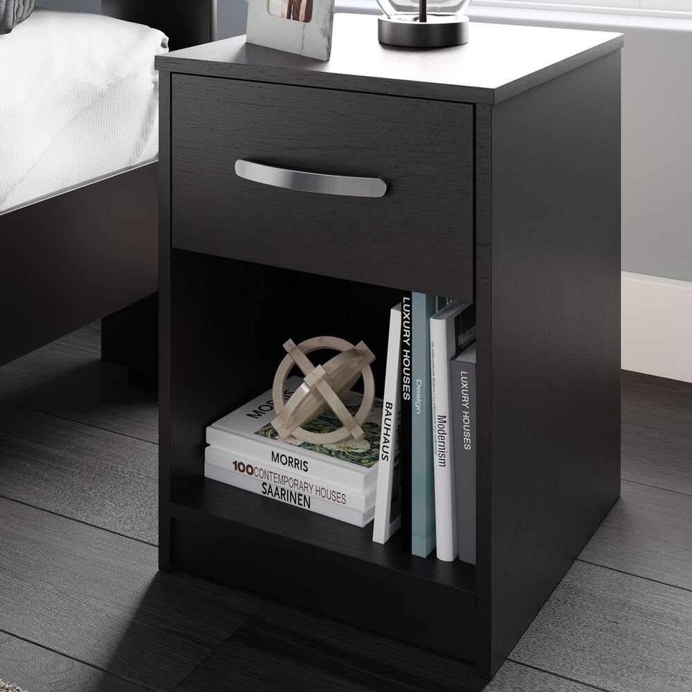 Ashley Finch 1-Drawer Nightstand in Matte Black, , large