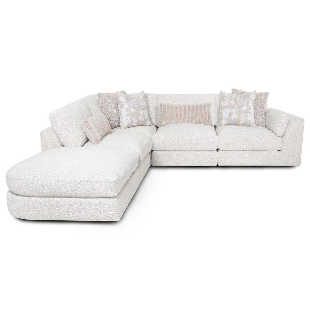 Moore Furniture Bombay 5-Piece Stationary Sectional with Ottoman in Fluffy Riverrock, , large