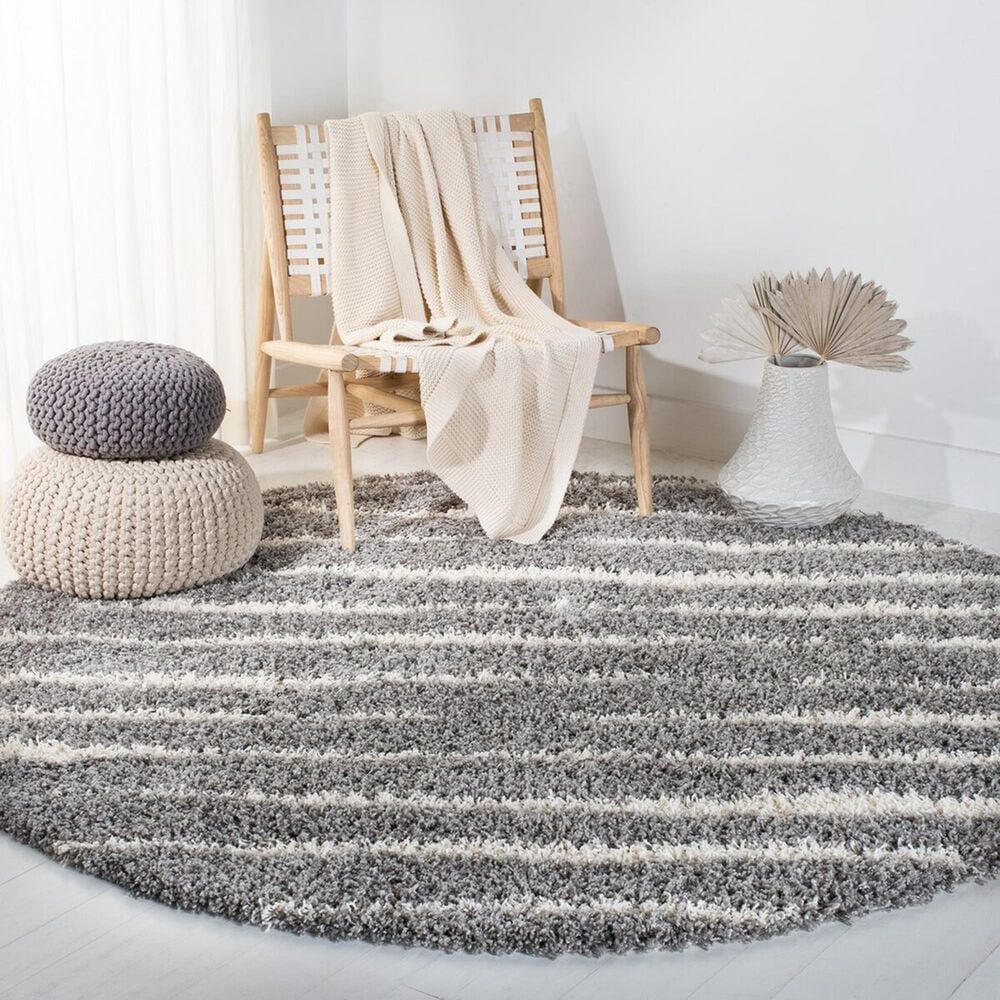 Safavieh Venus Shag VNS603J 5&#39;3&quot; Round Grey and Ivory Area Rug, , large
