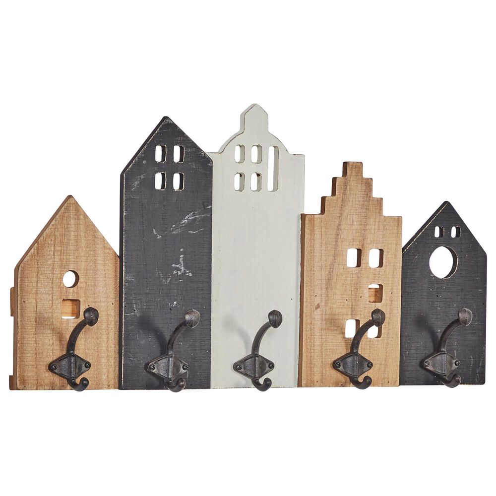 Maple and Jade 22" x 12" Wall Hook in Natural Brown, Distressed Black and Gray, , large