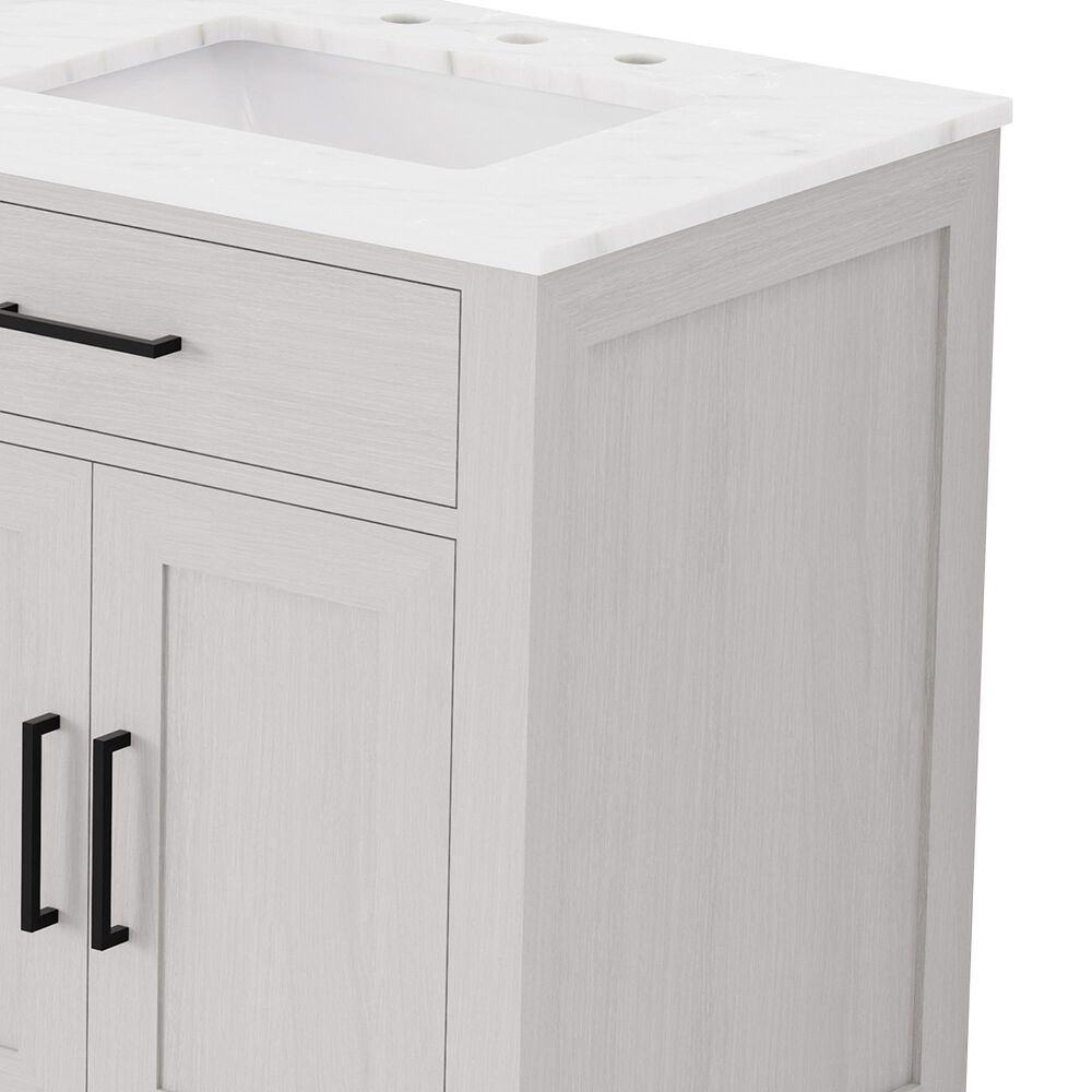 Lexora Home Abbey 72&quot; Double Bathroom Vanity in White Oak with 2 cm White Carrara Marble Top and Rectangular Sinks, , large