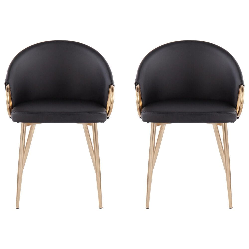 LumiSource Claire Arm Chair with Black Faux Leather Cushion in Gold (Set of 2), , large