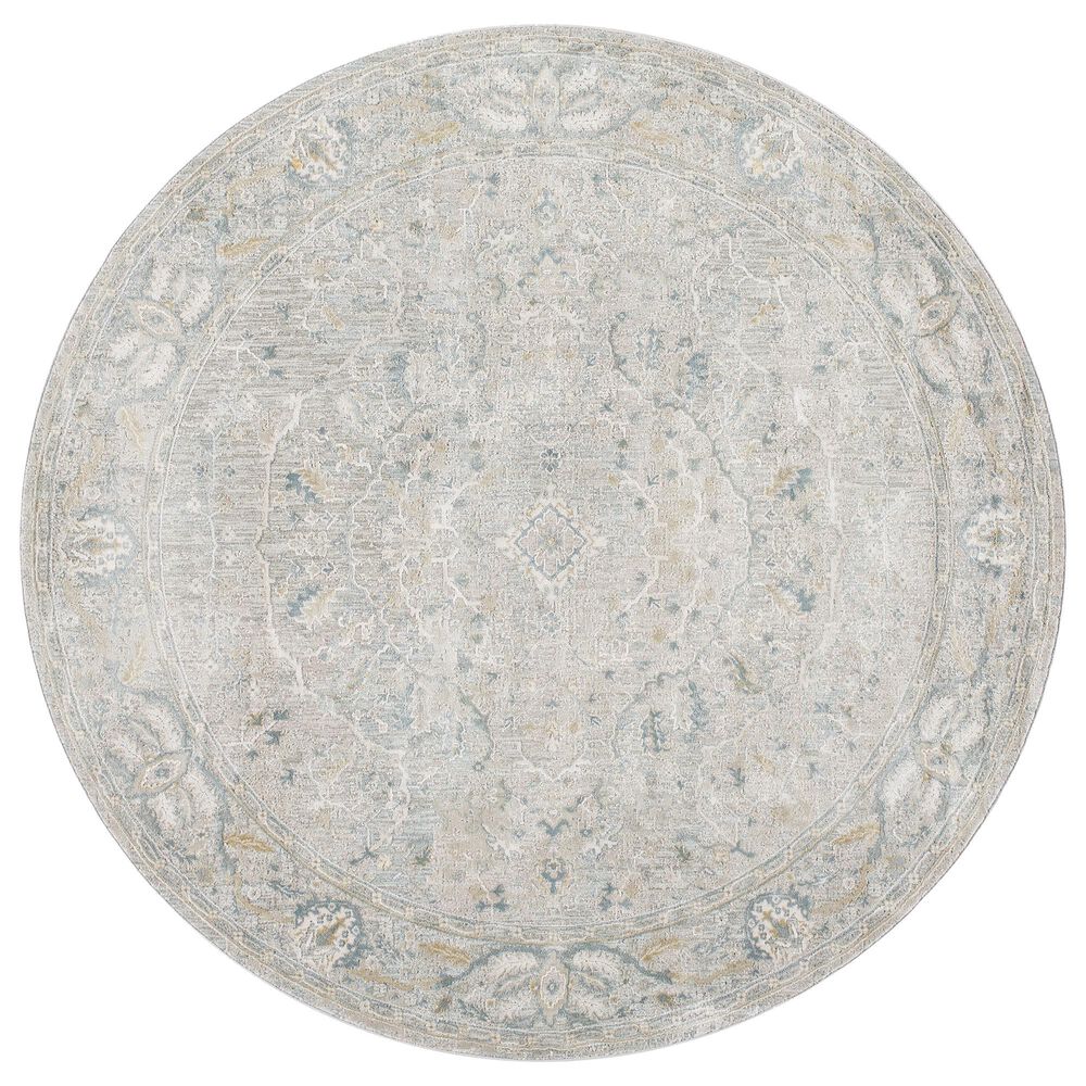 Surya Brunswick 6"7" Round Light Beige, Taupe, Dusty Sage, Medium Gray and Deep Teal Area Rug, , large