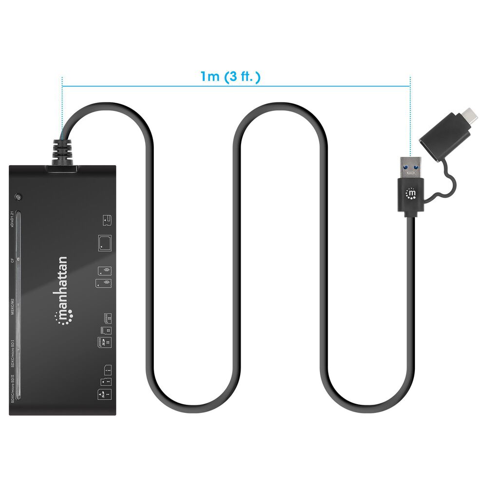Manhattan USB 3.0 Type-C/Type-A Combo Multi-Card Reader/Writer in Black, , large