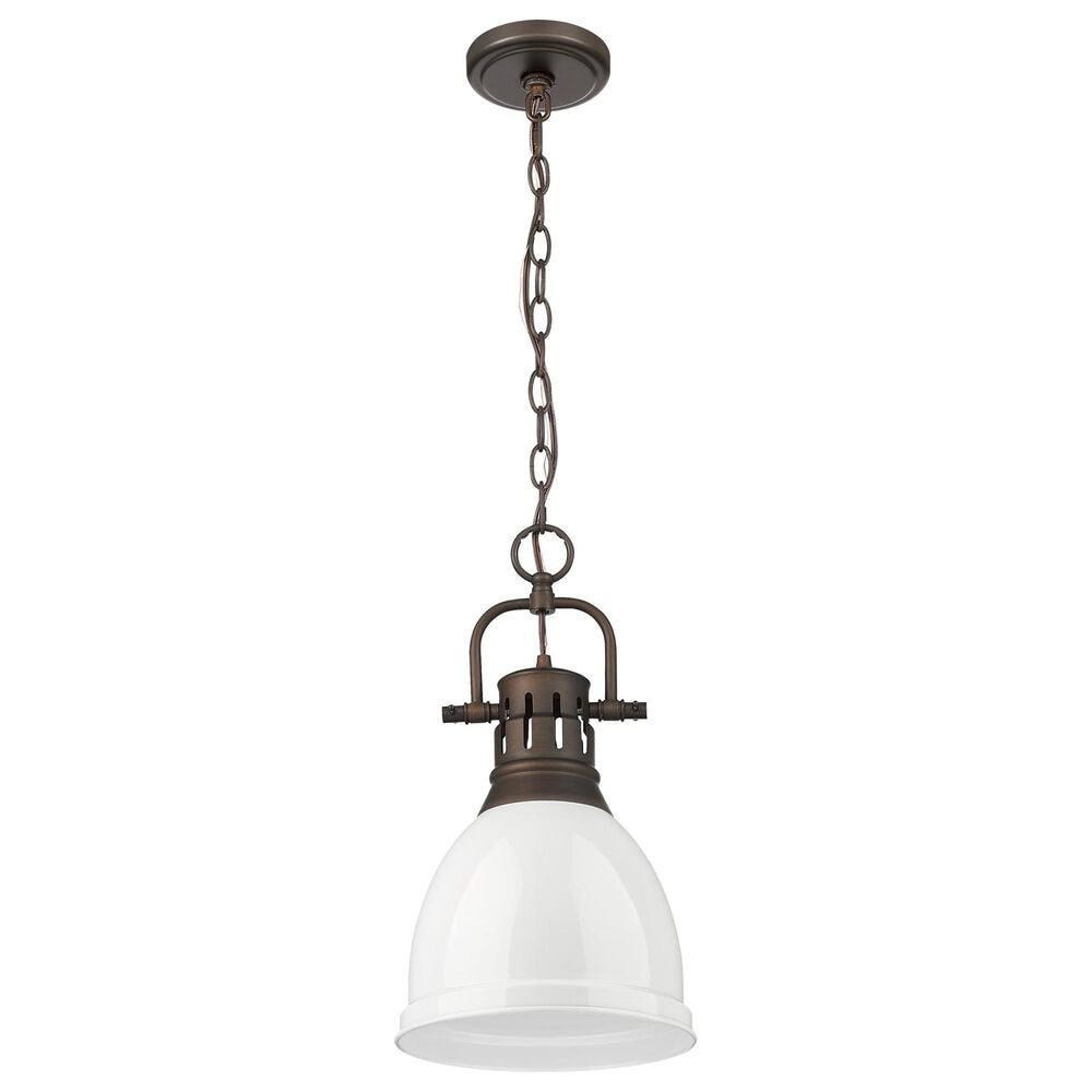 Golden Lighting Duncan 1-Light Small Pendant with Chain and White Shade in Rubbed Bronze, , large
