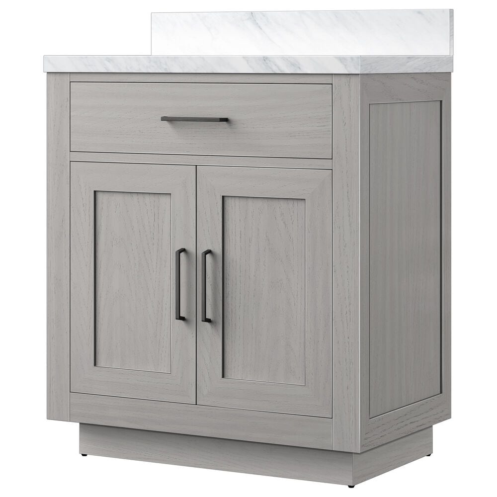 Lexora Home Abbey 30" Single Bathroom Vanity in White Oak with 2 cm White Carrara Marble Top and Rectangular Sink, , large