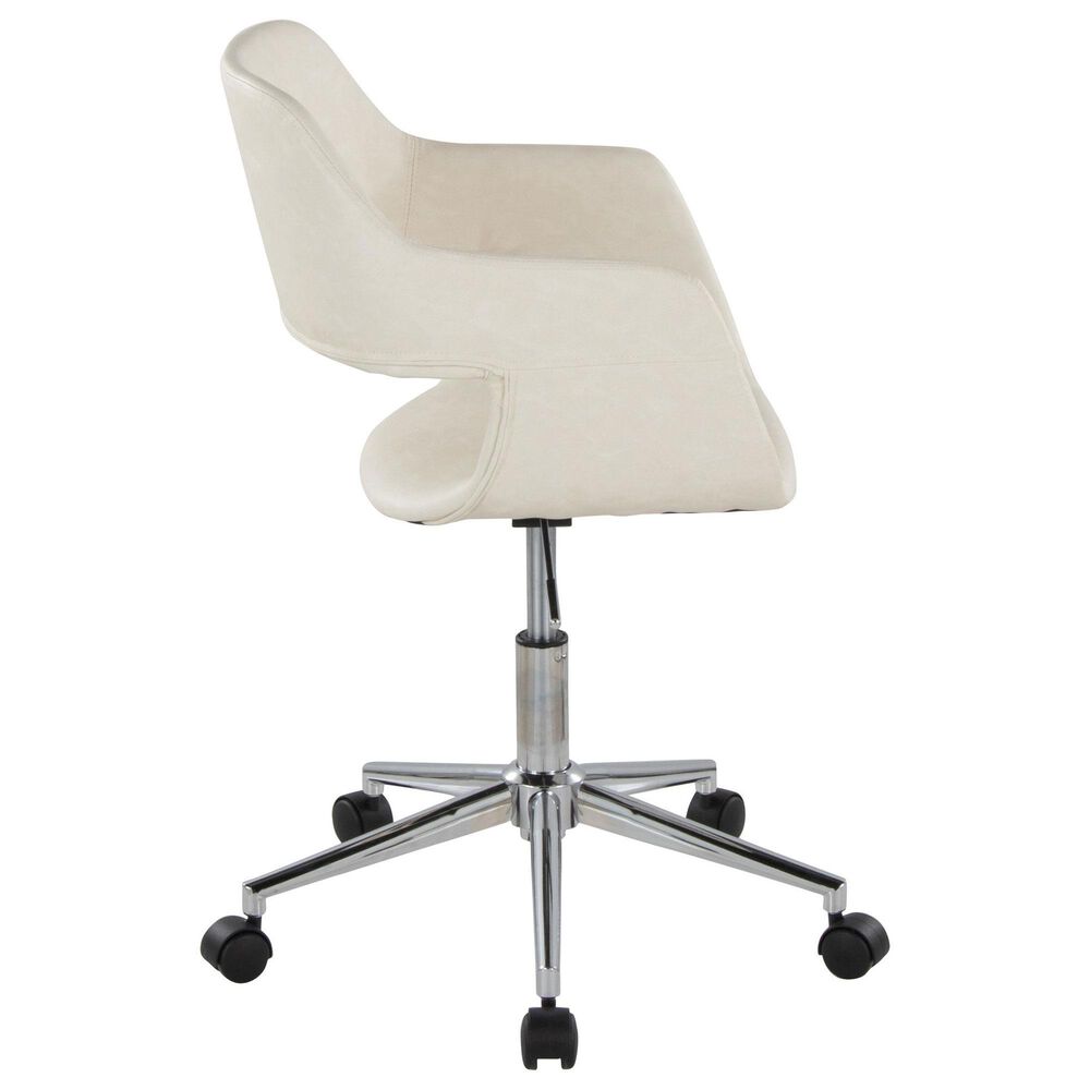 LumiSource Margarite Swivel Task Chair with Cream Faux Leather Cushion in Chrome, , large