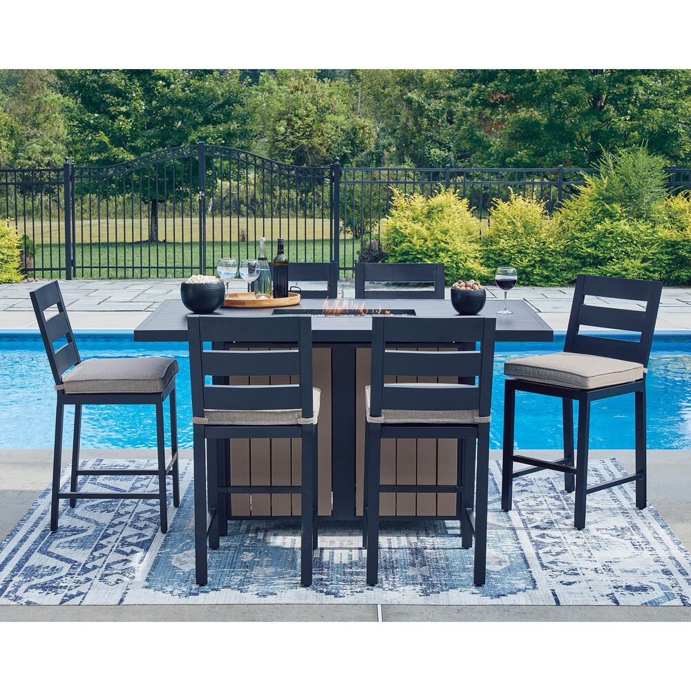 Ashley East Beach  Bar Table with Fire Pit in Navy Blue and Driftwood, , large