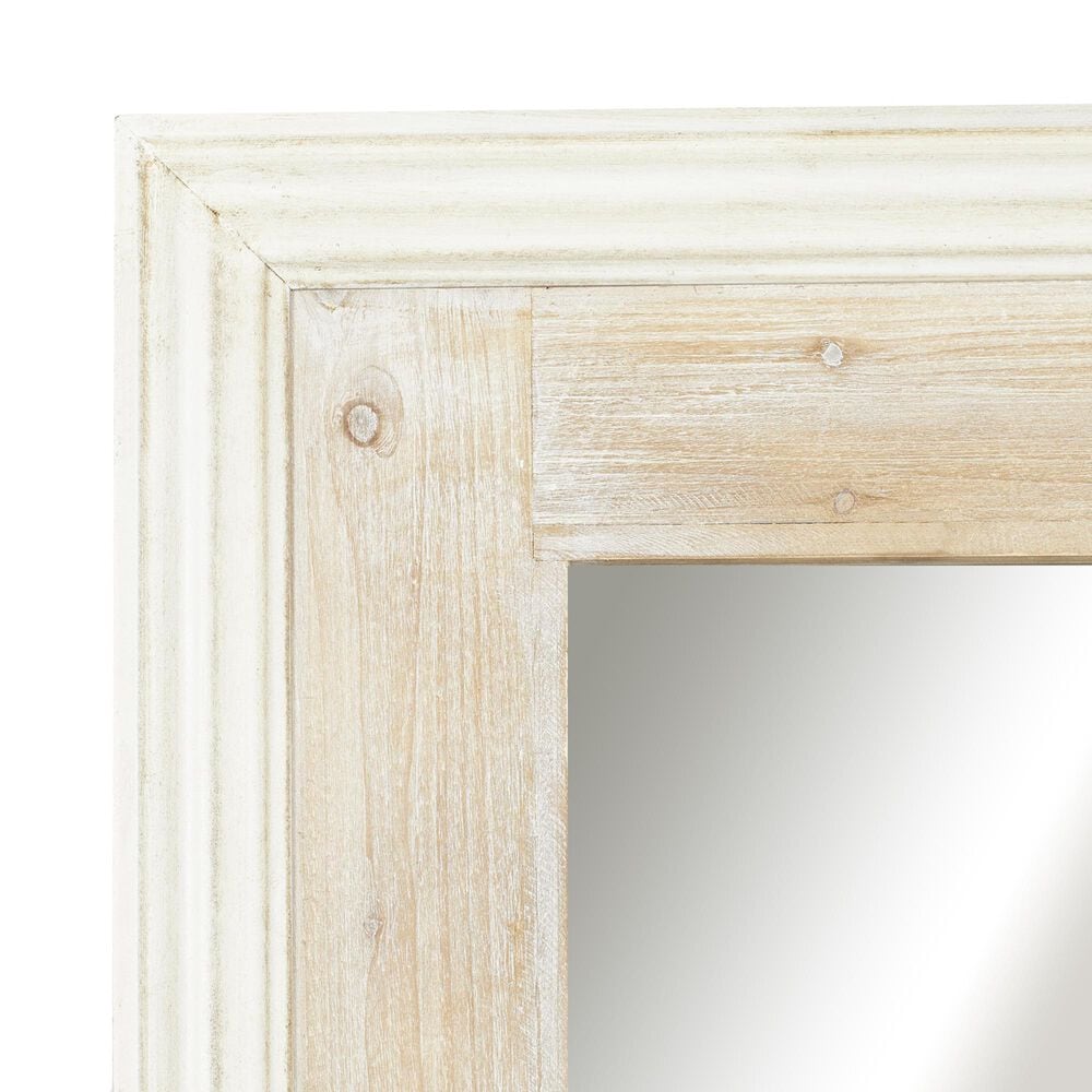 Maple and Jade 59&quot; x 26&quot; Wood Wall Mirror in Distressed White, Gray and Brown, , large