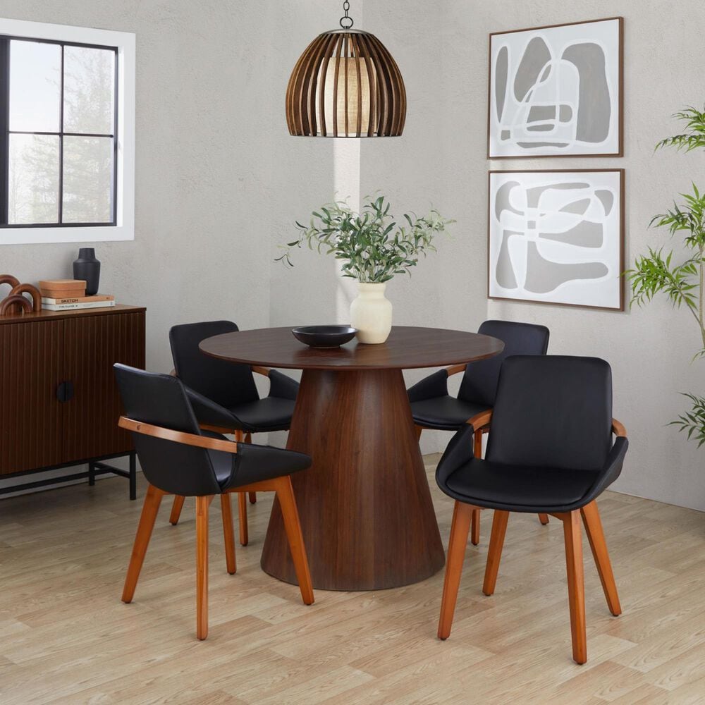 Lumisource Cosmo Arm Chair with Black Faux Leather Cushion in Walnut, , large