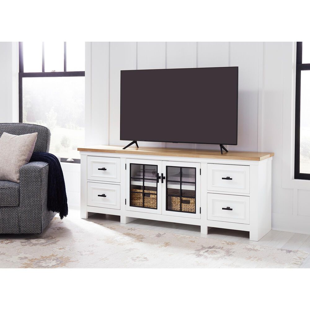 Ashley Ashbryn 74&quot; TV Stand in White and Natural, , large